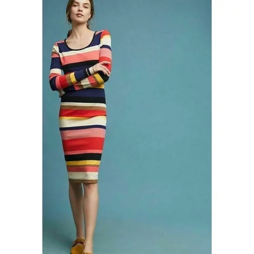 Plenty by Tracey Reese Vivid Stripe Multicolored Long Sleeve Dress Womens Medium